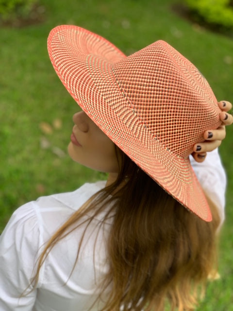Toquilla straw Pamela bi-color melon and beige hat