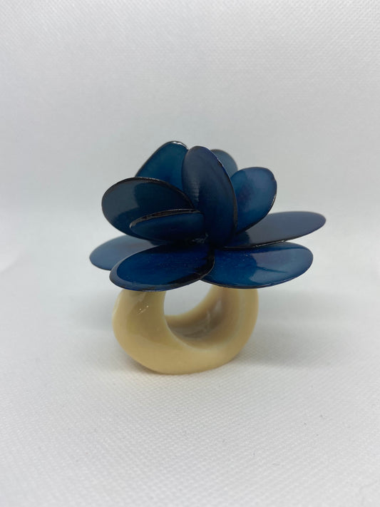 Luxury blue napkin ring made from Tagua palm tree