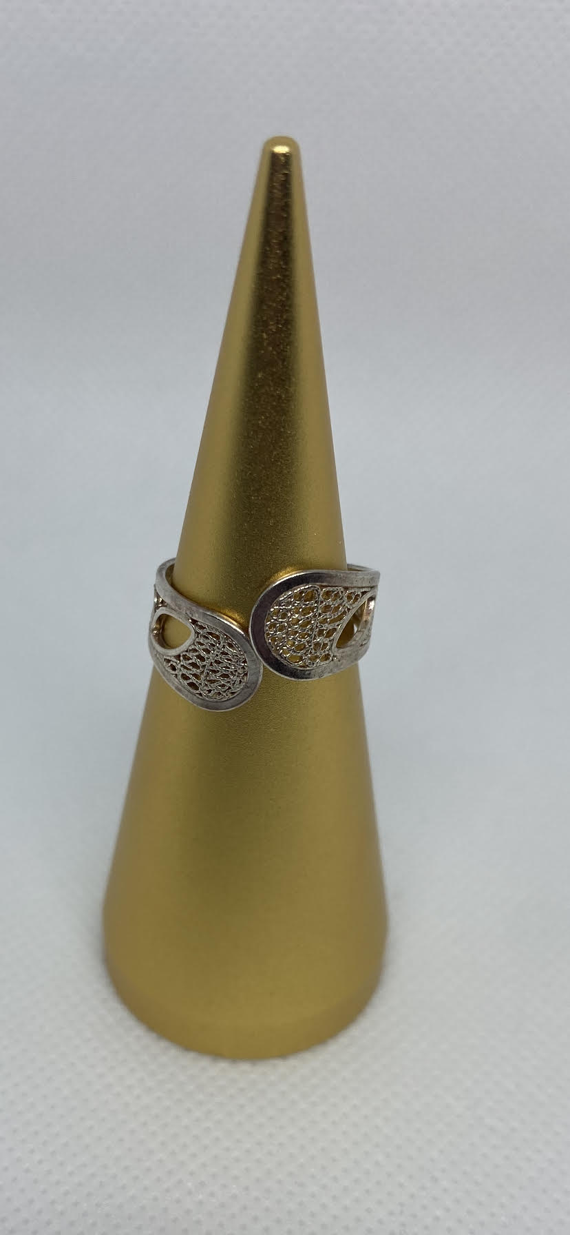 Small open front unique filigree ring